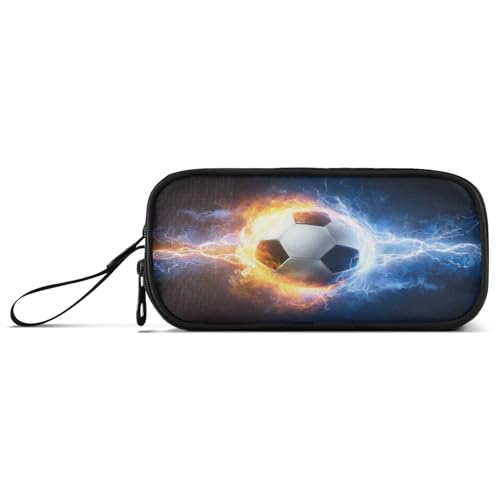 Image of Big Capacity Soccer Ball Burning Student Pencil Case 3 Compartments Football Ball Pencil Bag Girls Boys Makeup bag Pen Pouch Large Stationery Zippers Organizer School College Office Teens Adults