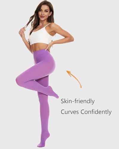 Image of DUCMODA Womens 80 Denier Opaque Tights, Women's Soft Solid Color Footed Pantyhose, High Waist Stocking with 30+ Colors