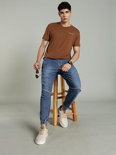 Image of INKD Men's Regular Fit Joggers - Mid -Rise | Cotton Blend | Stretchable Fabric| Elasticated Waistband | Jeans for Men (Available in Plus Sizes)