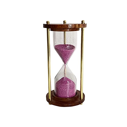 Sohrab Nauticals 5 Minute Wooden Sand Timer | Hourglass | Pink Color Sand | 7.5x7.5x15.5cm | Sand Timer,Tea Making Home & Kitchen Office Table | Sand Timer for Kids | Hourglass for Gifts (Pack of 1).