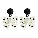 MIGUO STORE Retro Simple Temperament Bow Polka Dot Earrings Fashionable Cute Black and White Polka Dot Drop Dangle Earrings For Women Jewelry Gifts (Black bow Earrings)