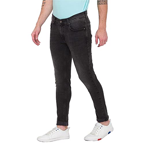 Image of Spykar Mens Cotton Carbon Black Solid Jeans