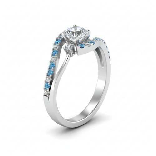 Image of Choose Your Gemstone Swirl 3 Stone Diamond CZ Engagement Ring 925 Sterling Silver Round Shape Side Stone Engagement Rings for Women, Girls and Ladies US Size 4 to 12