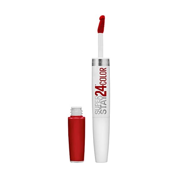 Maybelline Super Stay 24, 2-Step Liquid Lipstick Makeup, Long Lasting Highly Pigmented Color with Moisturizing Balm, Keep It Red, Red, 1 Count
