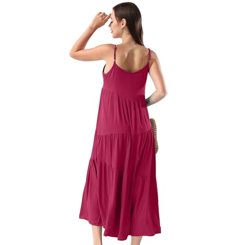 Image of Women Summer Spaghetti Strap Sleeveless Casual Flowy Beach Vacation 2025 Maxi Dress