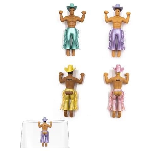 NPW Drinking Buddies Disco Cowboys Drink Markers, Wine Glass Charms, Bachelorette Party, Girls' Nights, Cowboy Theme & More, Novelty Gifts, 4 Count Cover