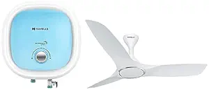 Havells Adonia Spin 10-Litre Vertical Storage Water Heater (Geyser) White Blue 5 Star & Havells Stealth Air Ceiling Fan (Pearl White)