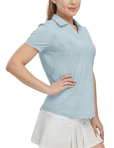 Image of BGOWATU Women's Short Sleeve Golf Tennis Polo Shirts V Neck Collared Workout Tops UV Protection Dry Fit