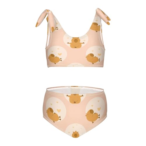 Dussdil Cute Capybara Yoga Hearts Girls Swimsuits 2 Piece Swimwear Bikini Set Beach Bathing Suit for Summer Girl Kids 3T Multicolor