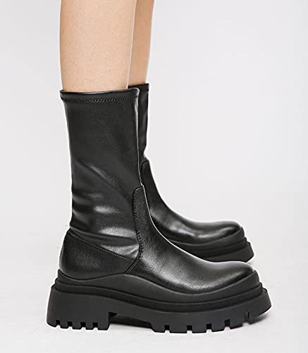 BB BEROBELLO FASHION IS AN ATTITUDE Women's High Platform Chunky Heel Goth Mid Calf Boots4