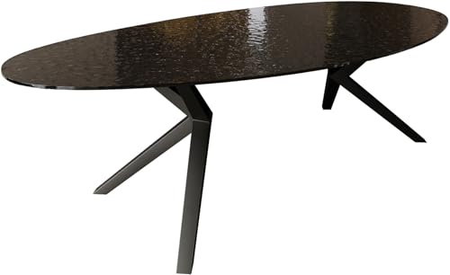 Table à Manger Edge Ovalee Verre en Relief Fumée Noir 3D-Design 280x130 Zenthara anguleux Métal Noir