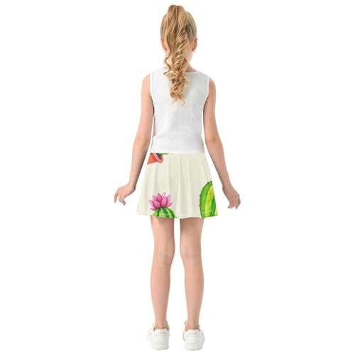 Joisal Cute Watercolor Cacti Pink Flower Tennis Skirts Kids Summer Girls' Shorts Athletic Skorts School Skirt 4t4