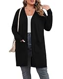 TIANZHU Plus Size Open Cardigan Women Oversized Lightweight Soft Long Sleeve Autumn Outfits, Black, 3XL