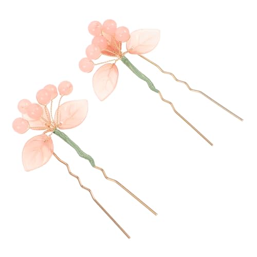 Ipetboom 2pezzi Forcina per Capelli Vintage Forma di U Accessorio Tradizionale Cinese Bastoncino in Vetro per Donne per Acconciature Orientali Hanfu Chignon Colore Rosa Delicato