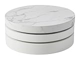 Vente unique   Table Basse pivotante Ronde avec 1 Niche en MDF   Effet marbre Blanc et Blanc laqué   Janita