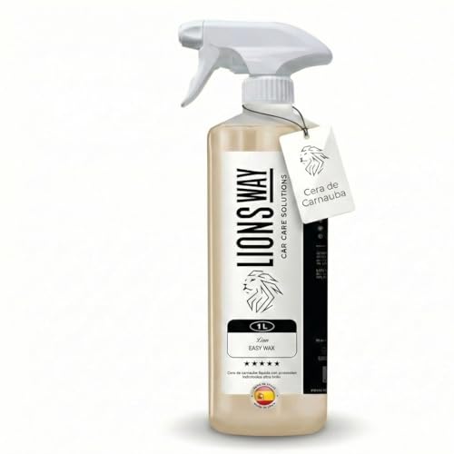LionsWay: Cera de Carnauba para Coche 100% Pura. Tratamiento Cerámico e Hidrofóbico (Coche y Moto). Sin Silicona. Cera Líquida Alto Brillo. Sellador de Pintura Exterior Máx. Duración. (1000ml)