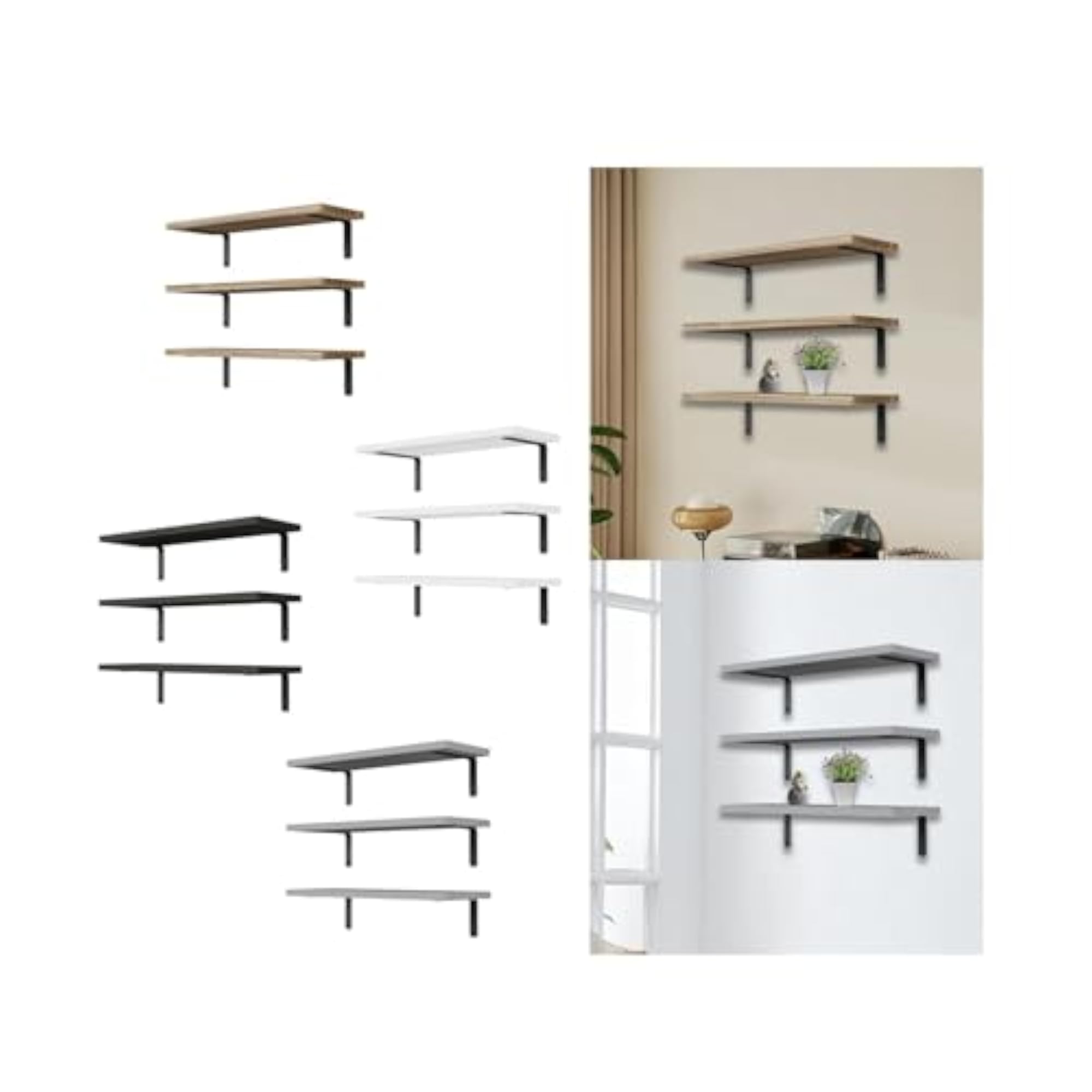 3Pcs Wall Mounted Wood Floating Shelves Decorative Multipurpose