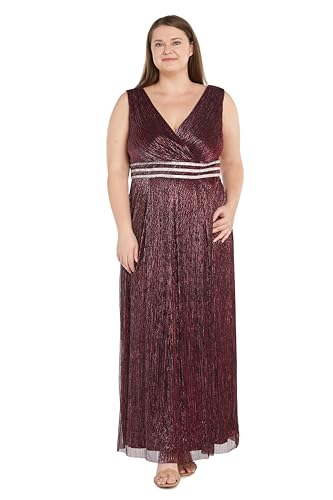 Image of R&M Richards Women's Sleeveless Maxi Dress - V-Neck Pleated Long Formal Gown W /Rhinestone Trim - Party & Cocktail Attire