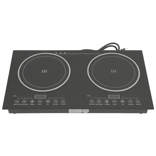 Portable Double Induction Cooktop 2 Burner Electric Cooktop with Safety Lock Induction Cooker with 8 Firepower Level & 3-hour Timer for Kitchen, Restaurant, Flat