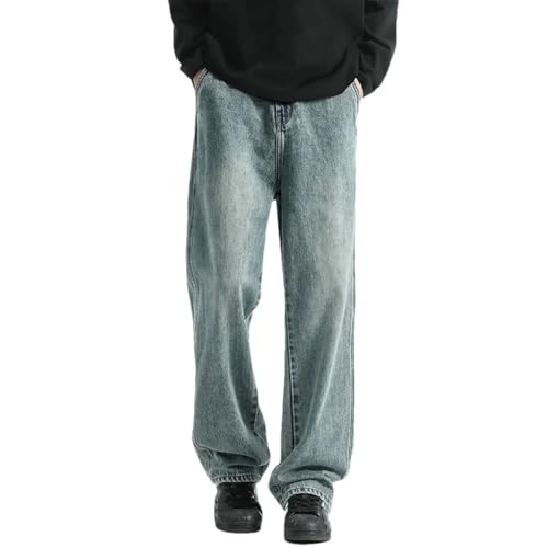 Men's Denim Pants Vintage Loose Casual Soft Solid Color Denim