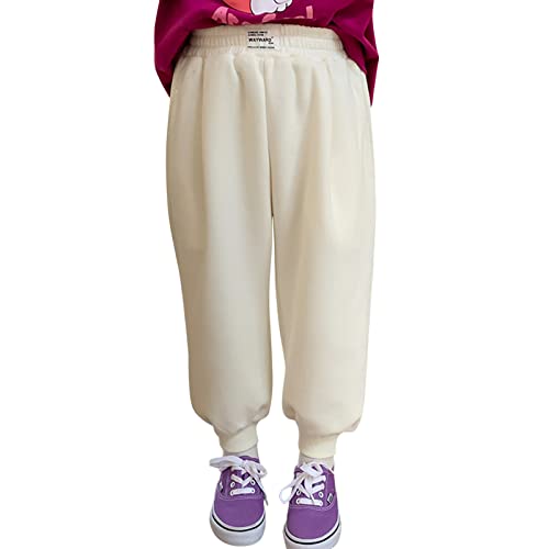 Girls Fleece Leggings Casual Versatile Cotton Solid Color Pants Athletic Elastic Waisted Dance Loose Bottoms