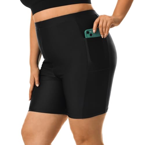 HODOSPORTS Plus Size Women's Swim Shorts with Pockets UPF50+ High Waisted Board Shorts Tummy Control Swimsuit Bottoms 1X-6X2