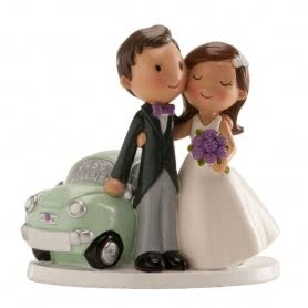 Cake topper mariage figurine mariés voiture vintage dessin animé déco gâteau de noces