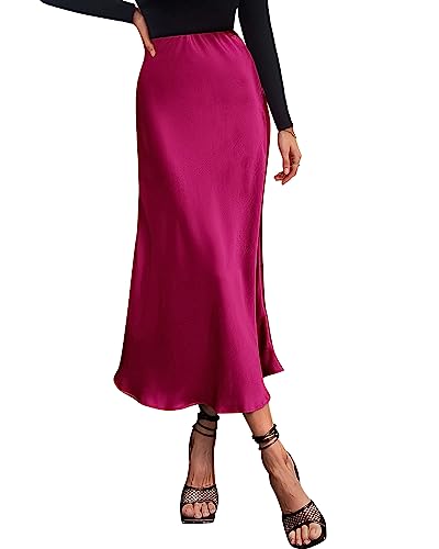 Image of BTFBM 2026 Summer Womens Skirts Silk Elegant High Waist Flowy Long Satin A-Line Midi Skirt Cocktail Wedding Party