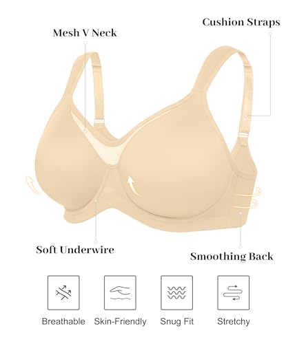 Image of Minimizer Bras for Women Full Coverage Womens T-Shirt Unlined Bra with Underwire for Heavy Breast