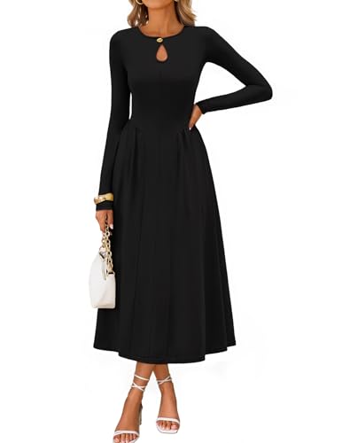 MEROKEETY Women's Long Sleeve Flowy A Line Dresses 2025 Fall Fashion Elegant Cutout Wedding Guest Midi Maxi Dress