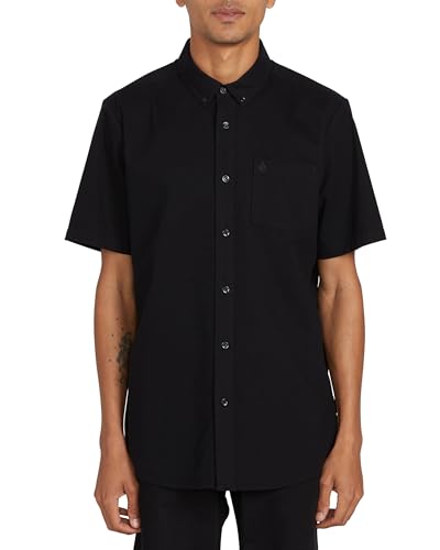VOLCOM Everett Oxford Short Sleeve Button Down Woven Shirt Top, New Black, L Men's