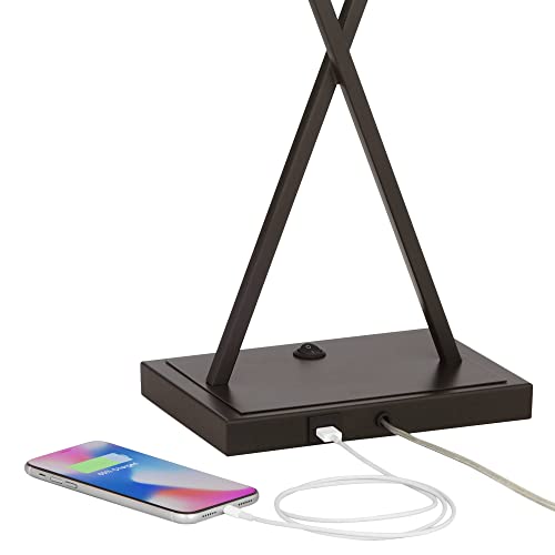 Franklin Iron Works Megan Modern Table Lamps 26.5" High Set Of 2 With Hotel Style Usb Charging Port Led Bronze Metal Rectangular Fabric Shade For Living Room Bedroom House Bedside Nightstand Home #TOP7