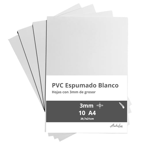 10 hojas A4 PVC Espumado Blanco 3mm grosor | Formato Din A4 (21x29,7cm) | Planchas de pvc expandido para manualidades