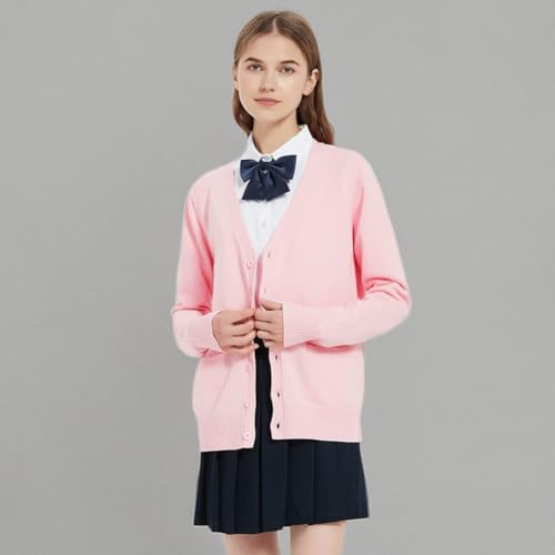 Image of Blostirno Women's Cardigan School Uniform Sweater Cardigans V-Neck Long Sleeve Button Down Knit with Pockets