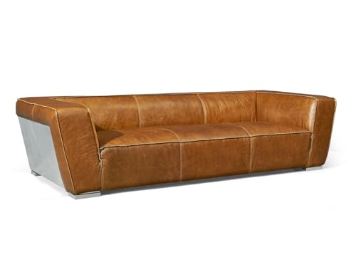 Clubsofa Longford 3-Sitzer Vintage-Leder Chrom Echtleder Sofa Columbia Brown (Hellbraun, Congnacton)