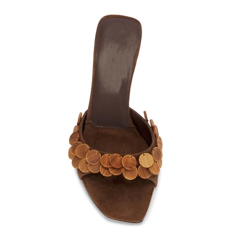 DOEYG Kitten Heel Sandals for Women Suede Slide Sandals Dressy Comfortable Square Open Toe Summer Slip on Mule heels Heeled Sandal with Ornamental Wooden Detail2