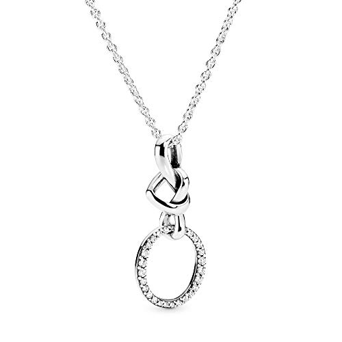 Pandora Jewelry Knotted Heart Pendant Cubic Zirconia Necklace in Sterling Silver, 23.6