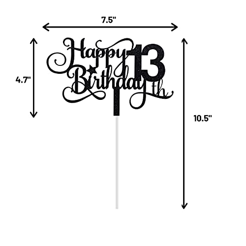 Image of FestikoBlack Glitter 13th Birthday Cake Topper, Happy 13th Birthday Cake Topper, 13th Birthday Party Decorations