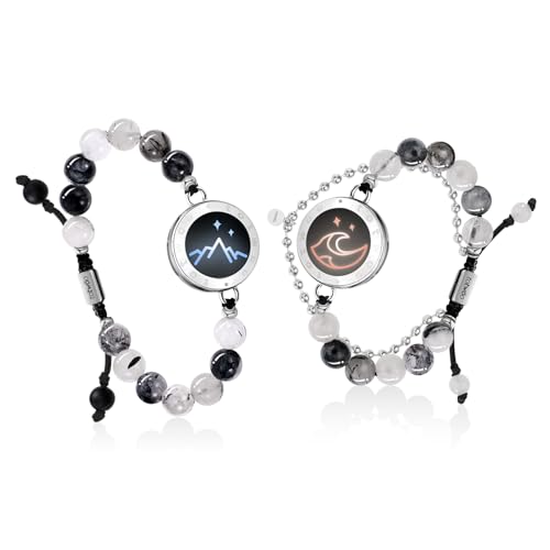 TOTWOO Long Distance Touch Bracelets for Couples, Smart Light up & Vibration for Love Couples Healing Stone Bracelet | Long Distance Relationship Gift