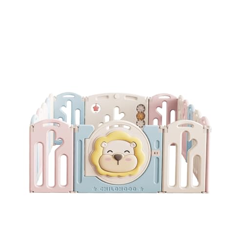 Ubaby Parque de Juegos Bebé plegable con 20 Bolas, ya montado, corralito infantil de plástico seguro, ideal para gateo, interior y exterior (León colores)