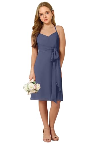 2025 Mini Junior Bridesmaid Flower Girl Chiffon Dresses for Weddings Halter A-Line Grils Formal Dress