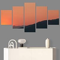 SIGNWIN 5 Panel Canvas Wall Art Orange Sunset for Home Decorations Ready to Hang - 60