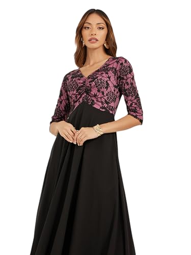 Image of Miss Chase Women's V-Neck Full Sleeve Self Design Lace-Overlaid Georgette Maxi Dress