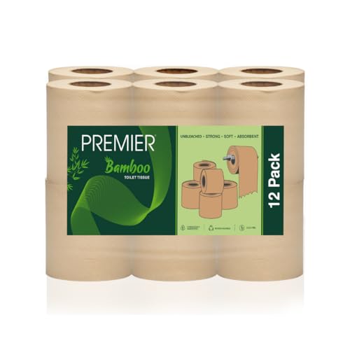 Image of Premier 2-Ply Bamboo Toilet Tissue Rolls (3600 Pulls) (300 x 12 Rolls) | Tissue Paper Roll, Toilet Paper Roll - Eco Friendly, Soft & Highly Absorbent, 100% Natural Bamboo, Biodegradable & Clog Free