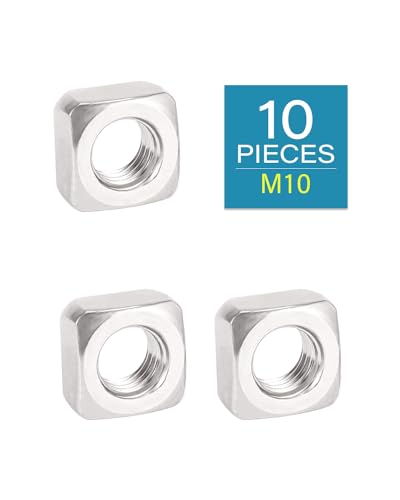 Image of M10-1.5 Square Nuts - IMScrews 304 Stainless Steel Square Nuts - Durable Fasteners for Home Repairs and Professional Engineering Pack of 10