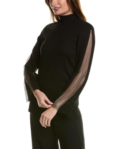 Anne Klein Women's Sernity Knit Ls Zip Back Mock Turtleneck with Fishnet Inset
