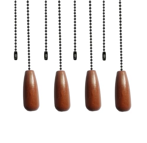 Image of Ceiling Fan Pull Chain Set,Wooden Decorative Fan Pull Chain Pendant Extension, 12 Inches Lighting & Fan Beaded Ball Chain Extender with Connector - 4 Pcs
