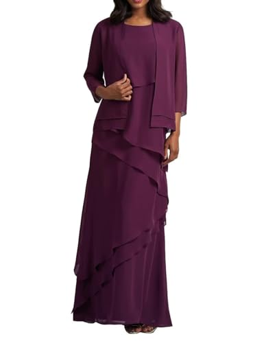 Mother of Bride Dresses with Jacket 2-Pieces Long Mother of The Groom Dress Ruffle Chiffon Formal Evening Gowns4