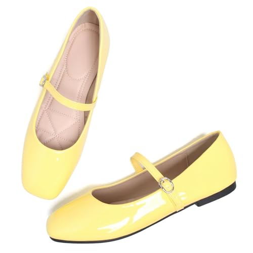 Women Mary Jane Candy Color Flats Adjustable Ankle Strap Comfortable Square Toe Pu Leather Ballet Dance Shoes Low Heel Office Party Dress Shoes2