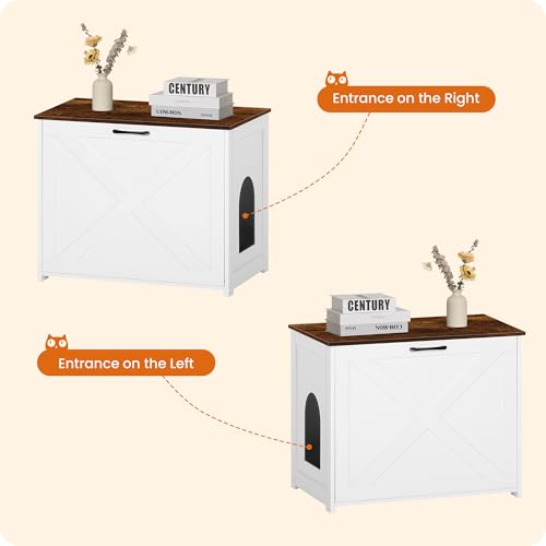 Dwanton Cat Litter Box Furniture Hidden, Cat Litter Box Enclosure, Reversible Entrance Can Be on Left or Right Side, Indoor Cabinet, Wooden Washroom, End Table, White and Rustic Brown, 27.6" L - Thumbnail 5